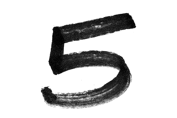 Black-and-white handwritten digit 5 with brushstroke texture