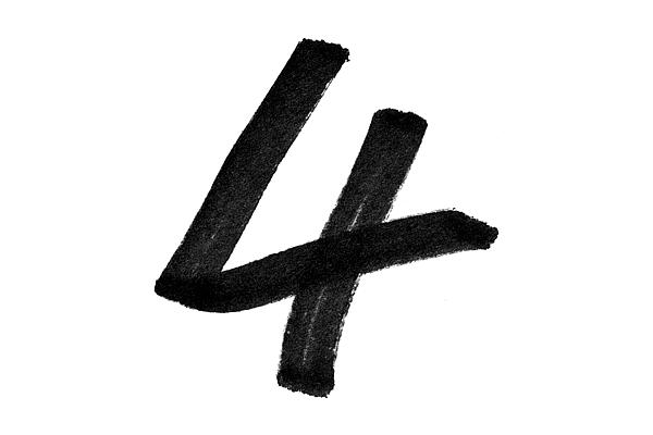Black-and-white handwritten digit 4 with brushstroke texture