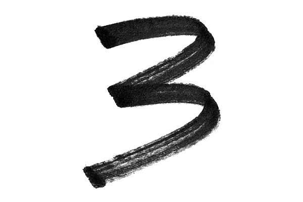 Black-and-white handwritten digit 3 with brushstroke texture