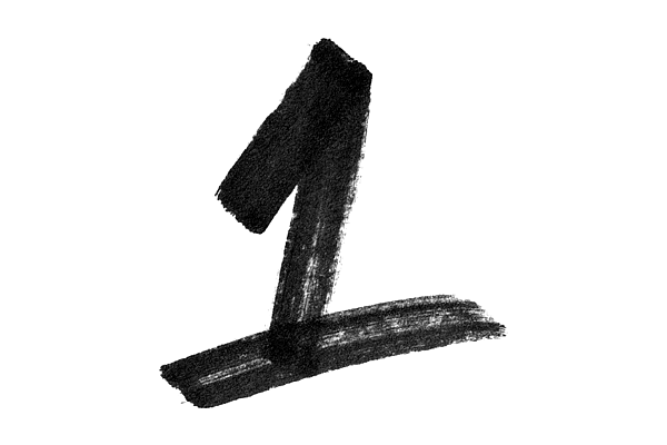 Black-and-white handwritten digit 1 with brushstroke texture